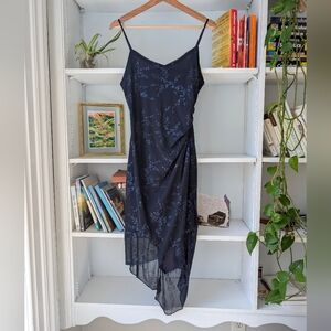 Taboo Slip Dress Asymmetrical Sheer Blue Floral Sparkly Size Large Y2K Fairy